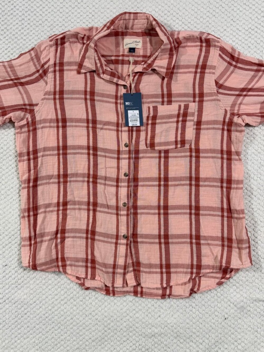 NWT Universal Thread Plaid Button Down Shirt Size L Pink Rust Cotton